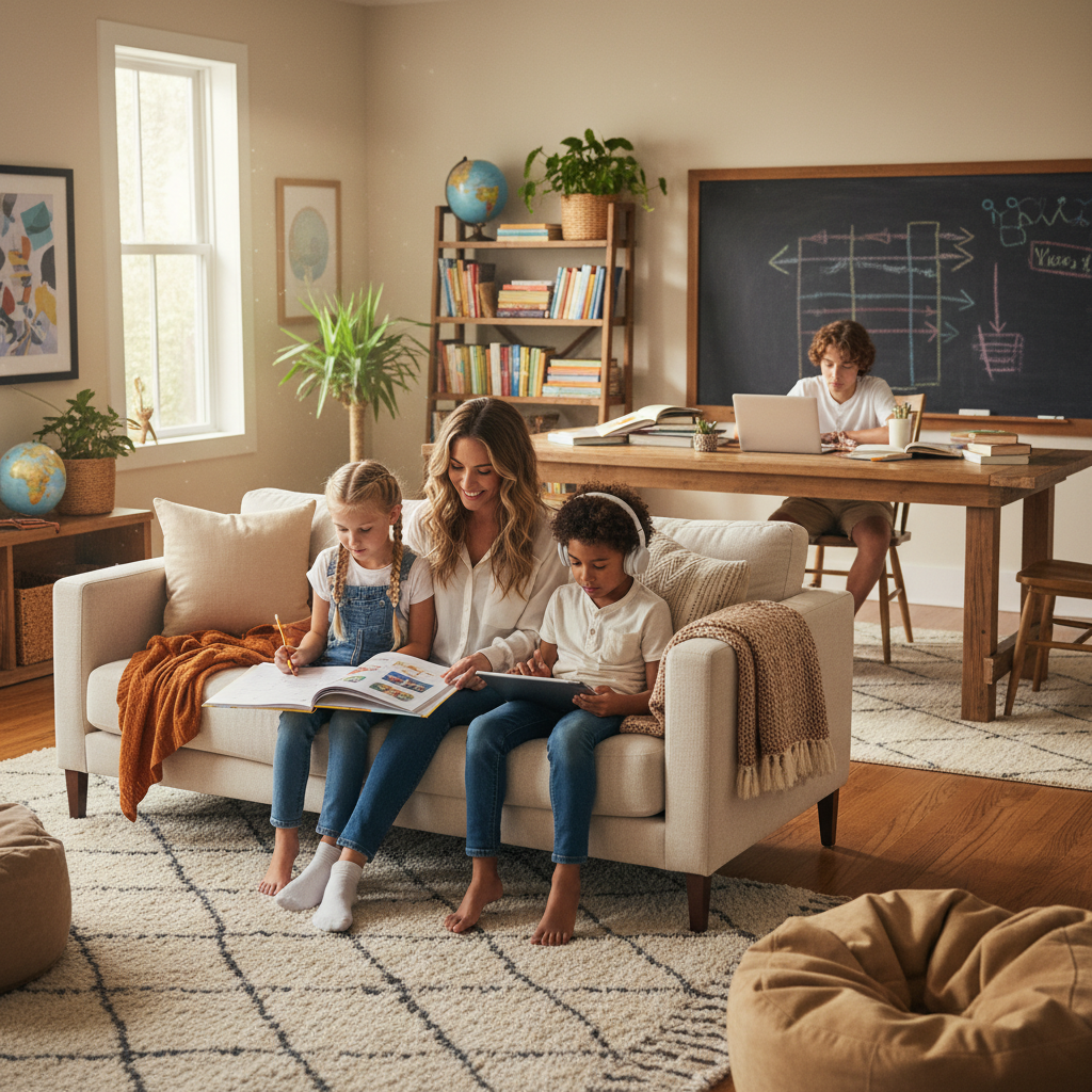 AI-generated illustration for: Managing Multiple Homeschool Students: From Chaos to Connection