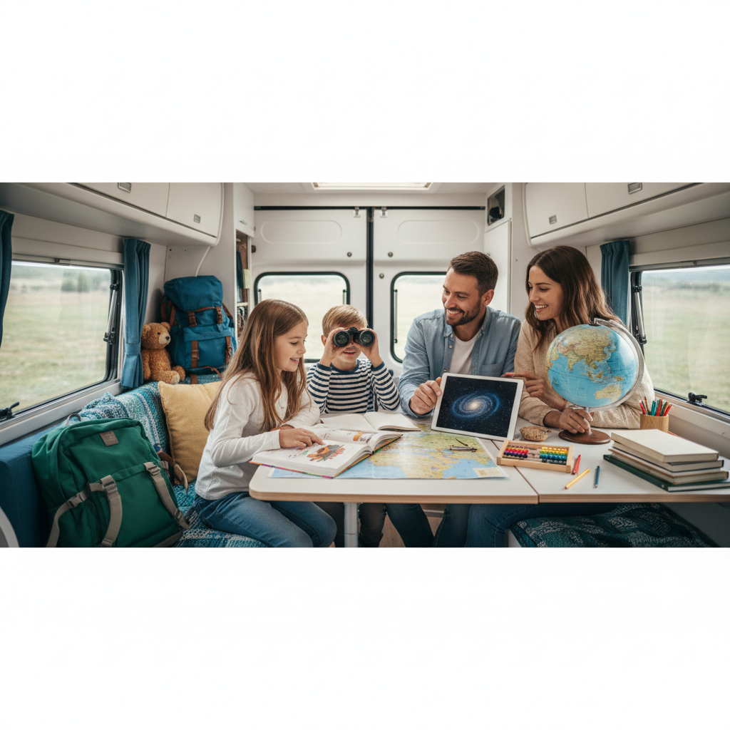 AI-generated illustration for: Traveling with Children: The Ultimate Guide to Education on the Road
