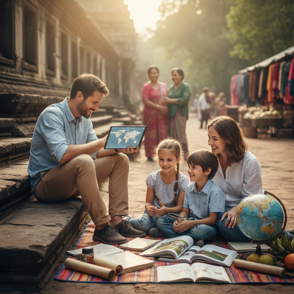 AI-generated illustration for: Worldschooling Curriculum: A Flexible Approach for Global Learners